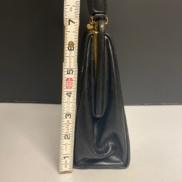 Harrods Black Leather Satchel Purse - Picture 6 of 17